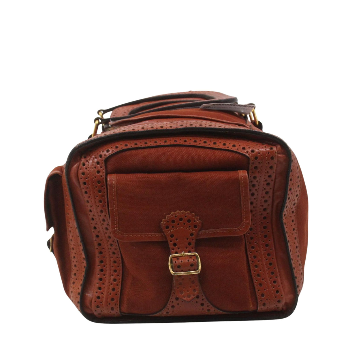 Yves Saint Laurent Bagages – Bolso de viaje vintage marrón coñac con piel perforada y cinco bolsillos