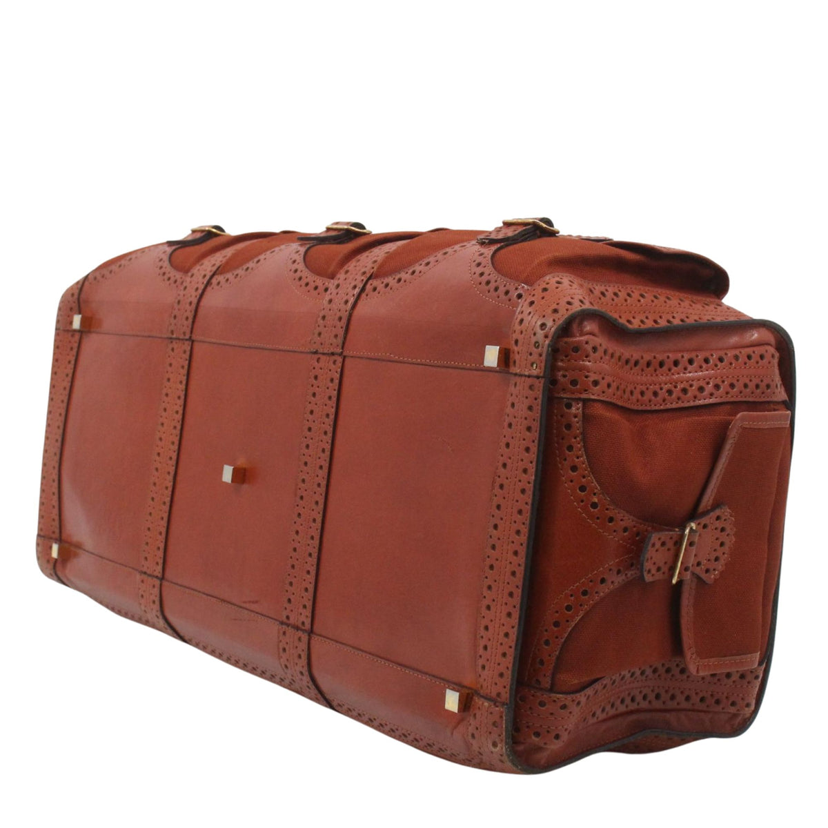 Yves Saint Laurent Bagages – Bolso de viaje vintage marrón coñac con piel perforada y cinco bolsillos