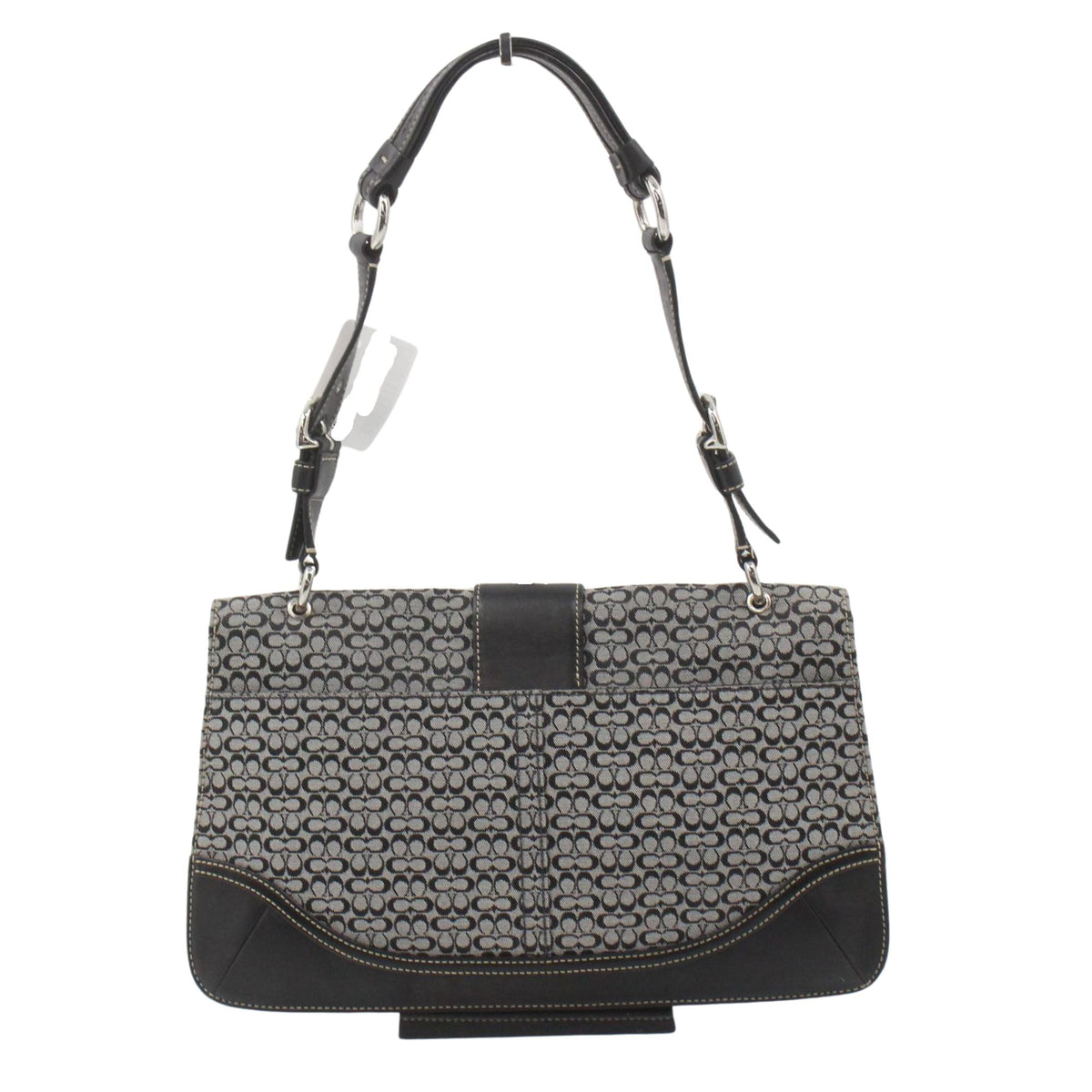 Coach Signature – Bolso de hombro con monograma en jacquard gris y negro y piel