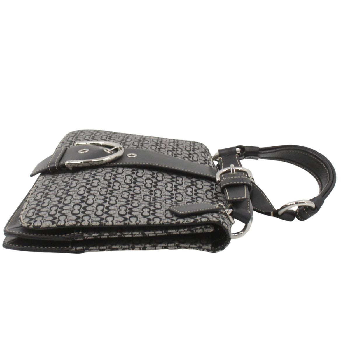 Coach Signature – Bolso de hombro con monograma en jacquard gris y negro y piel