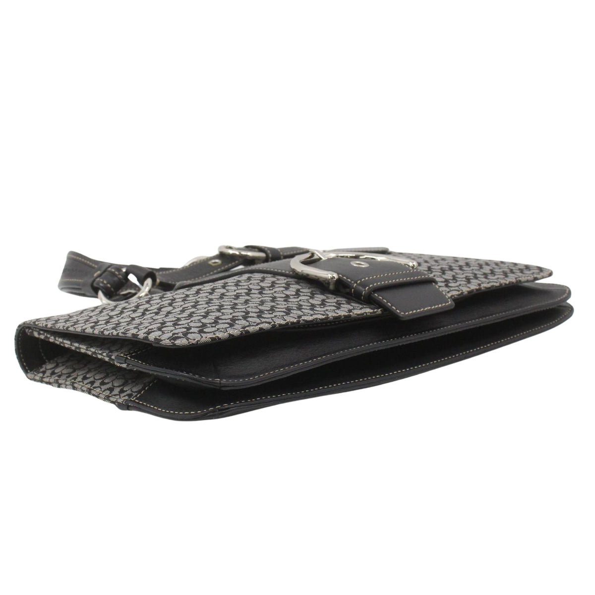 Coach Signature – Bolso de hombro con monograma en jacquard gris y negro y piel