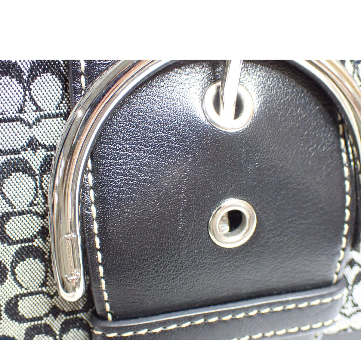 Coach Signature – Bolso de hombro con monograma en jacquard gris y negro y piel