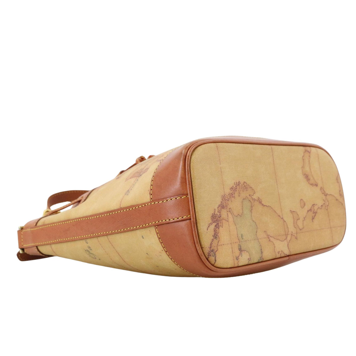 Alviero Martini 1ª Classe – Bolso bandolera tipo saco con estampado Geo Classic y piel camel