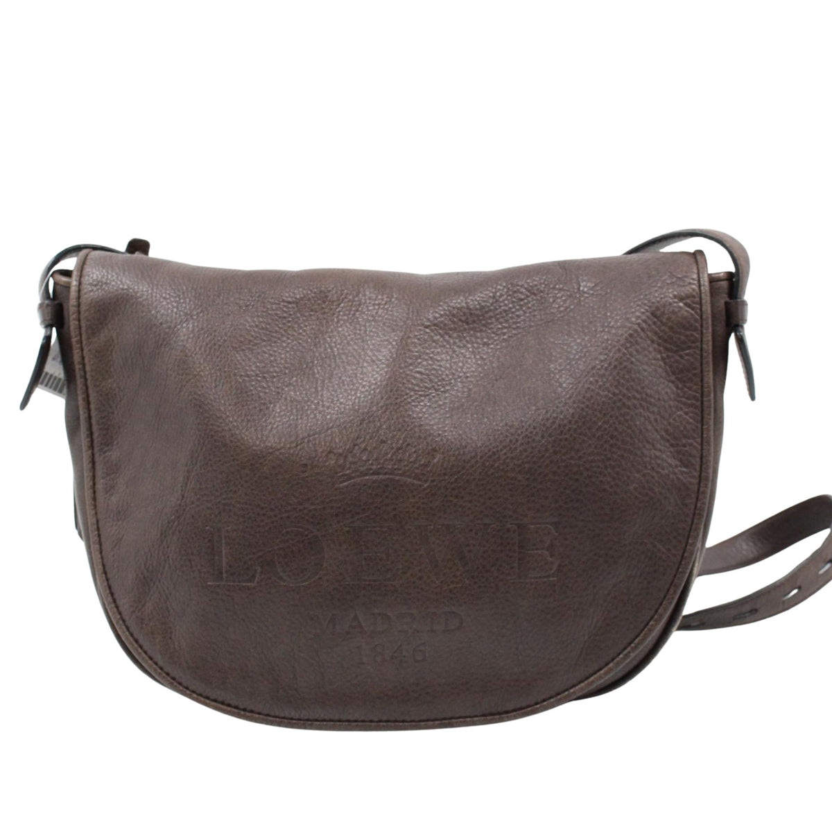 Loewe Madrid 1846 – Bolso bandolera de piel marrón chocolate con solapa y logotipo grabado
