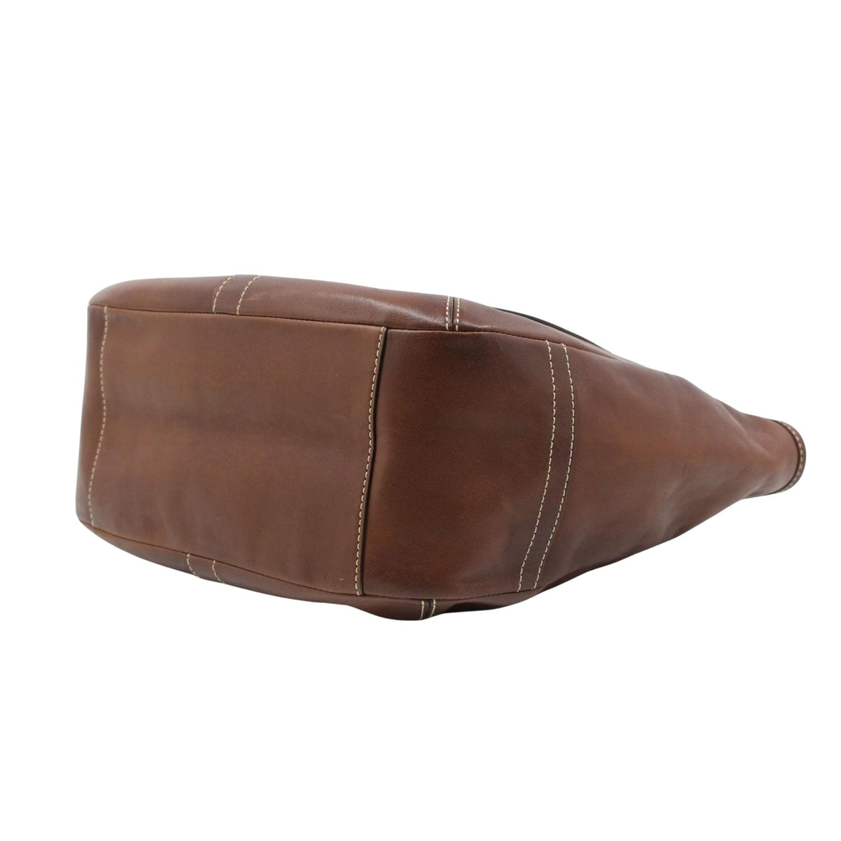 Coach – Bolso de hombro de piel marrón coñac con bolsillo frontal y forro multicolor