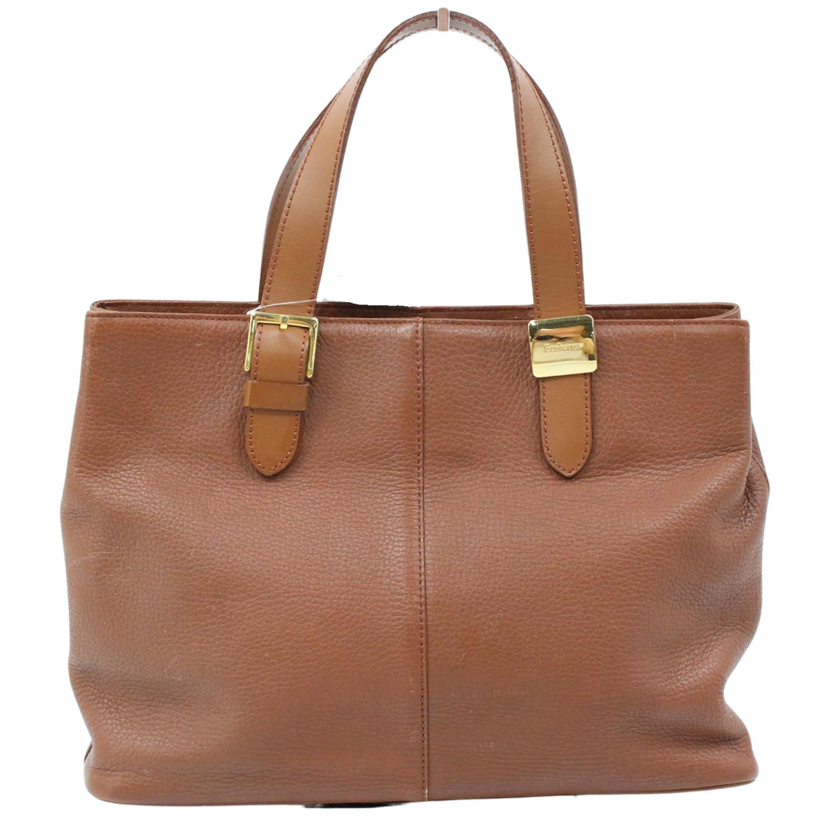 Burberry Vintage – Bolso Tote de Piel Marrón Coñac con Forro de Cuadros