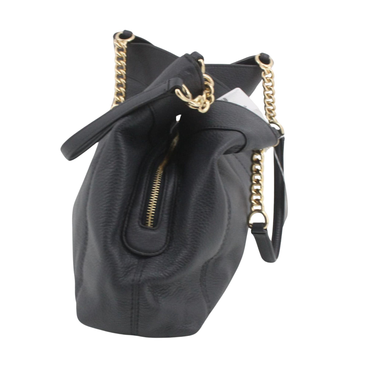 Coach – Bolso hobo de piel negra granulada con cadenas doradas