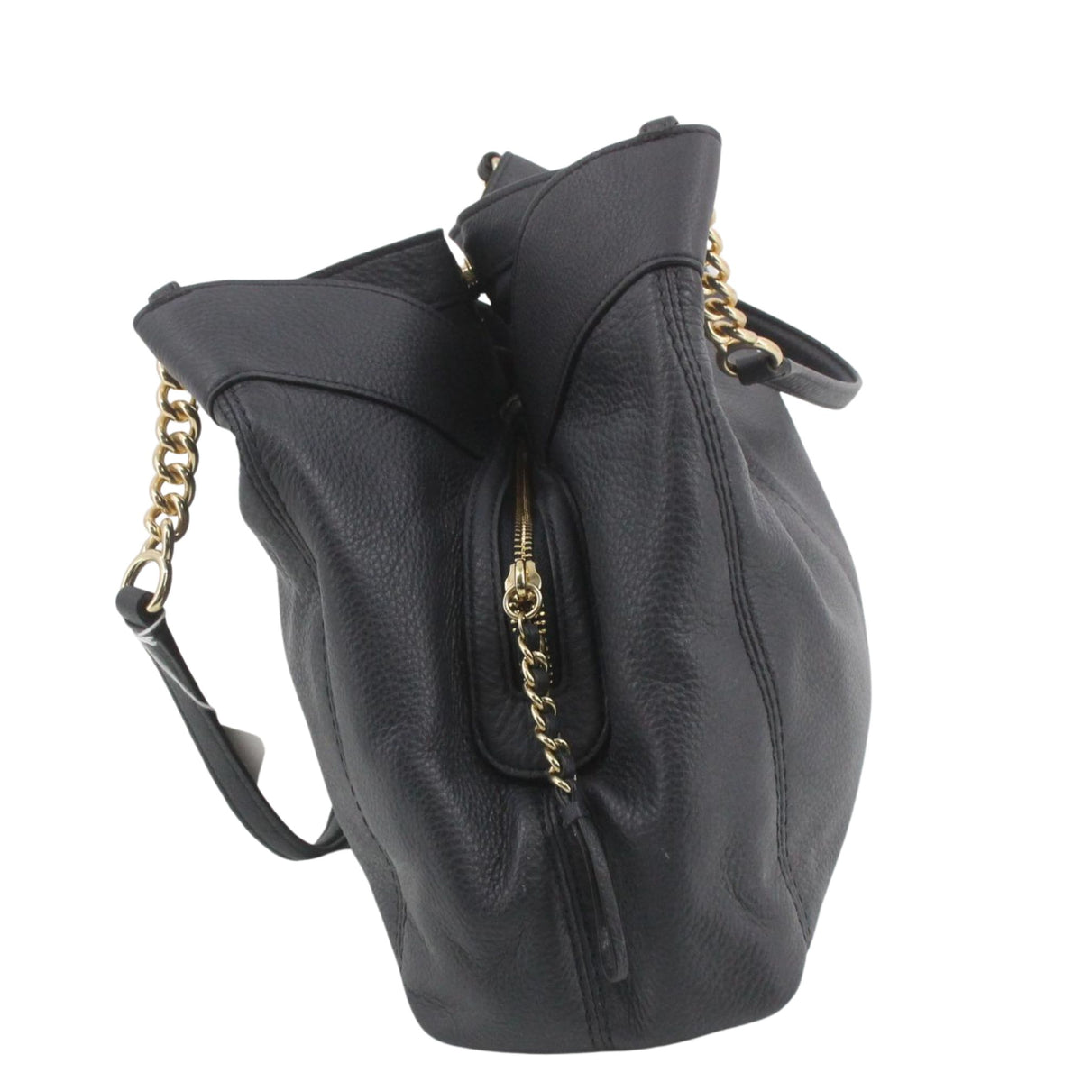 Coach – Bolso hobo de piel negra granulada con cadenas doradas