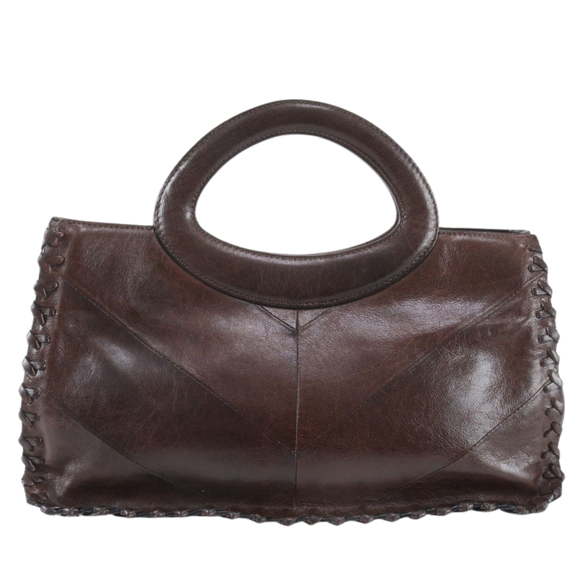 Anna Sui Vintage – Bolso de piel marrón con asas ovaladas y detalles trenzados