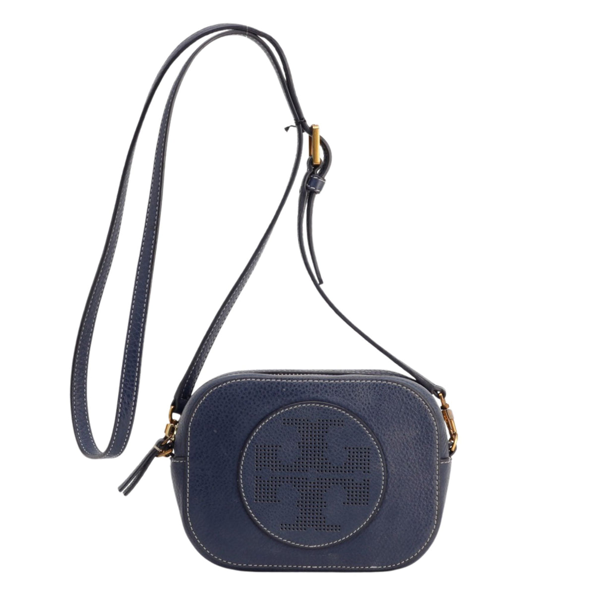 Tory Burch Perry Bombe – Bolso bandolera de piel azul marino con logo perforado