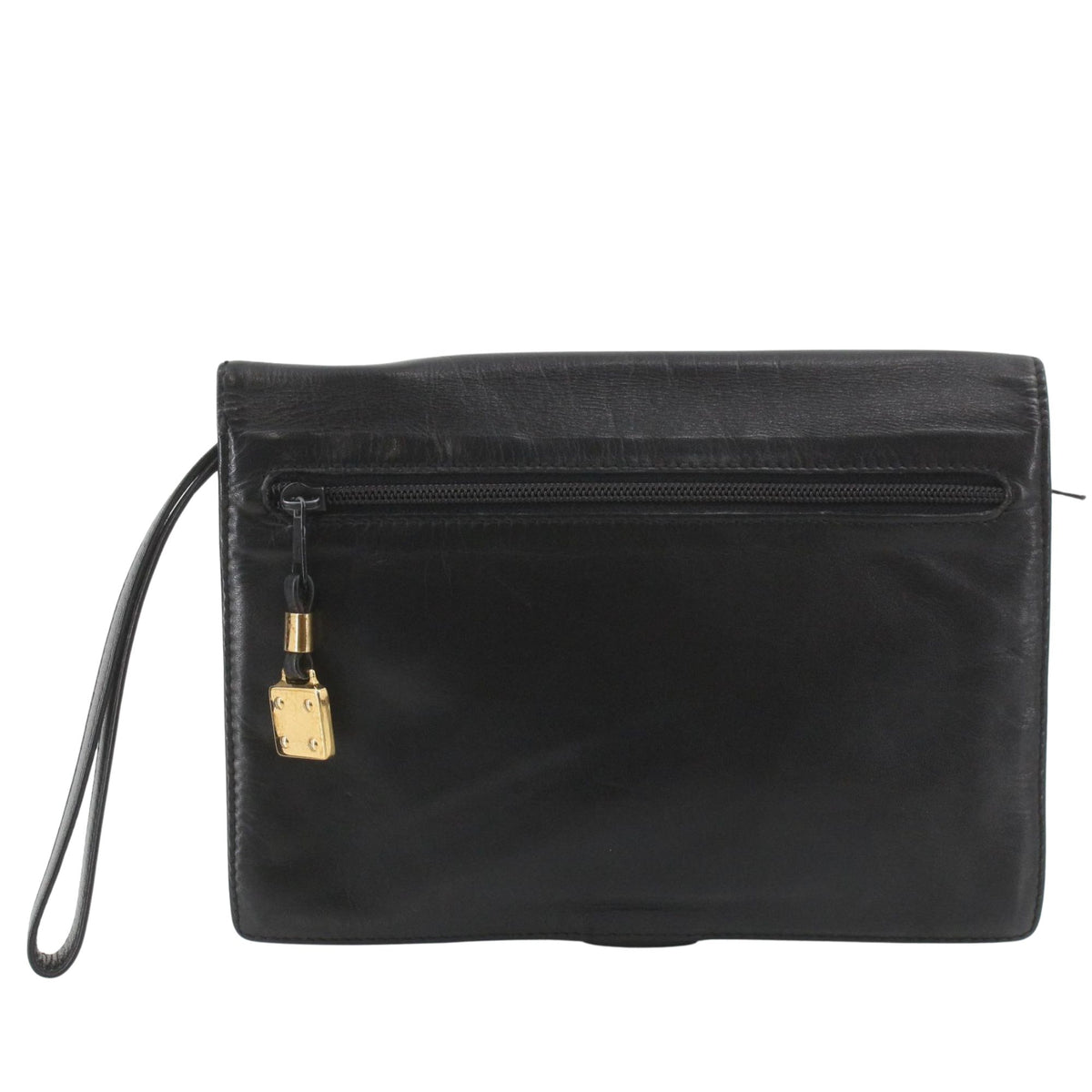 Loewe Anagram Vintage – Clutch de mano en piel negra con detalles dorados