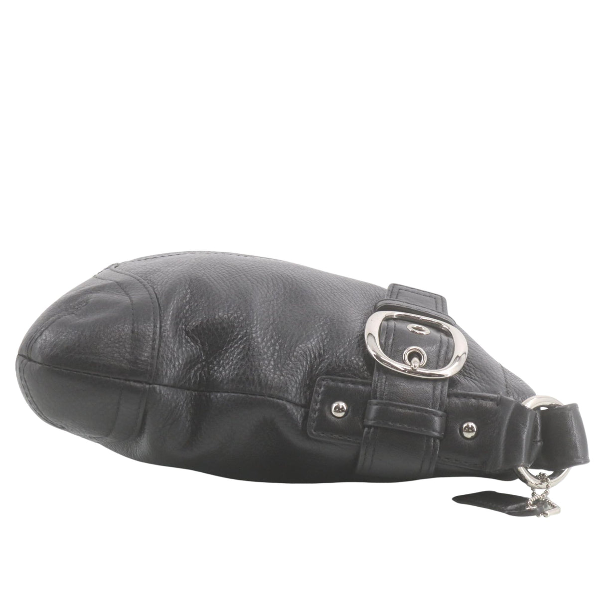 Coach – Bolso bandolera de piel negra con doble hebilla plateada