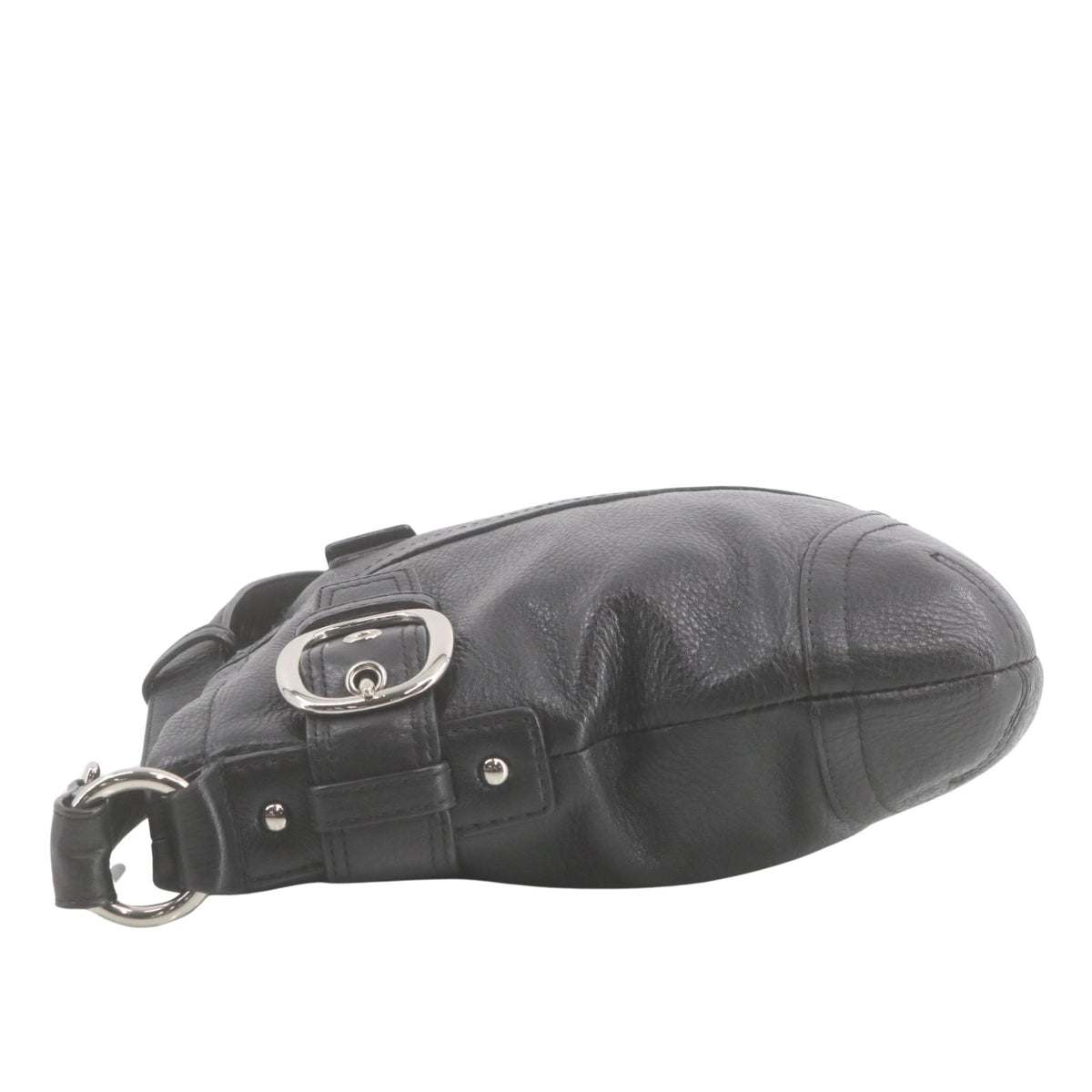 Coach – Bolso bandolera de piel negra con doble hebilla plateada