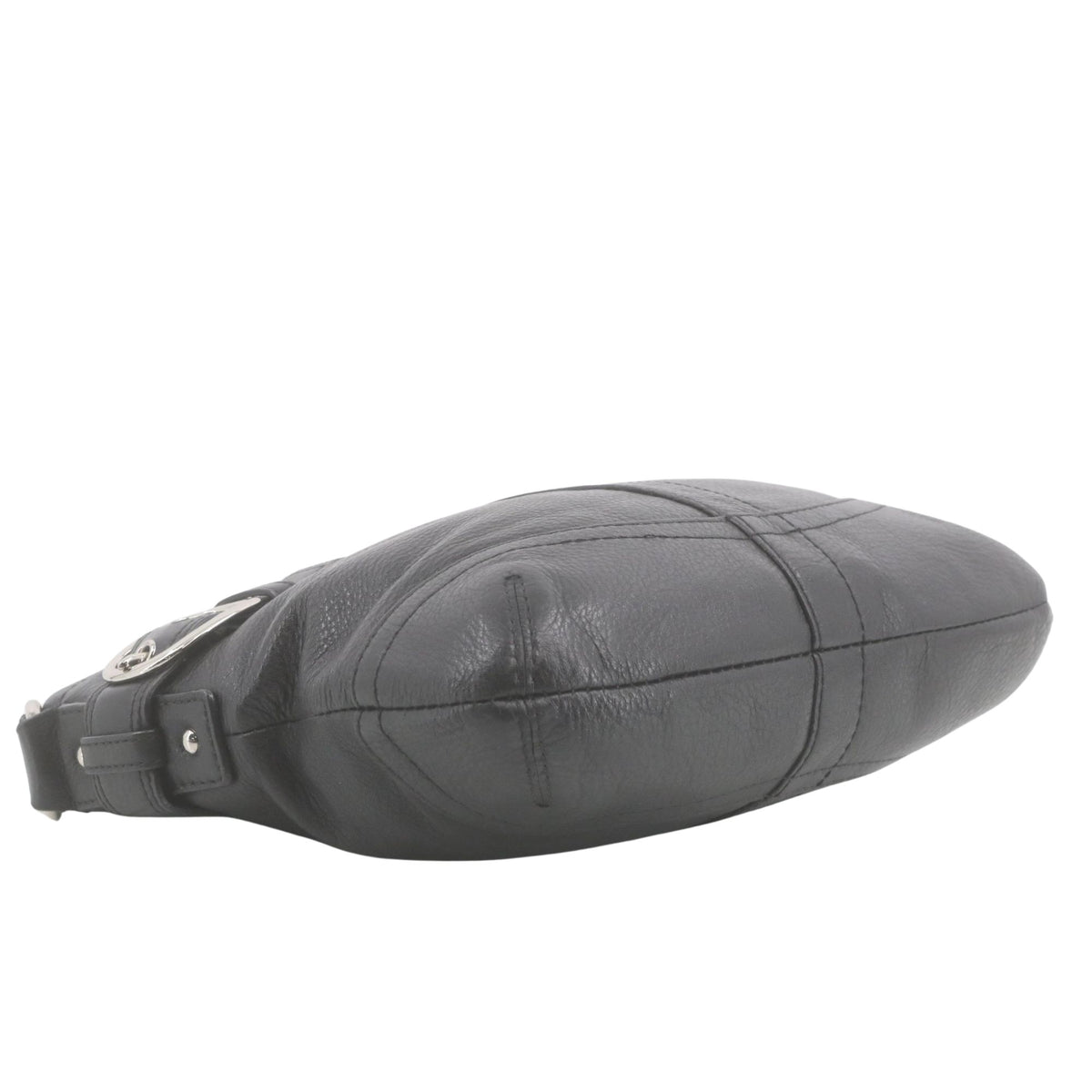 Coach – Bolso bandolera de piel negra con doble hebilla plateada