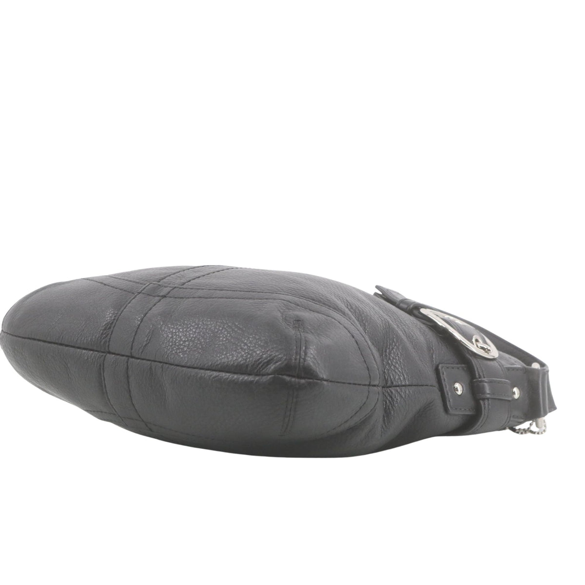 Coach – Bolso bandolera de piel negra con doble hebilla plateada