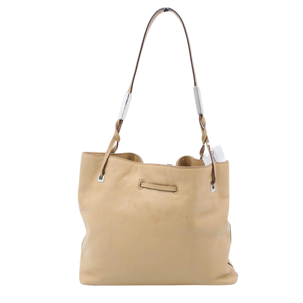 Bally – Bolso de hombro de piel beige camel con detalles metálicos plateados