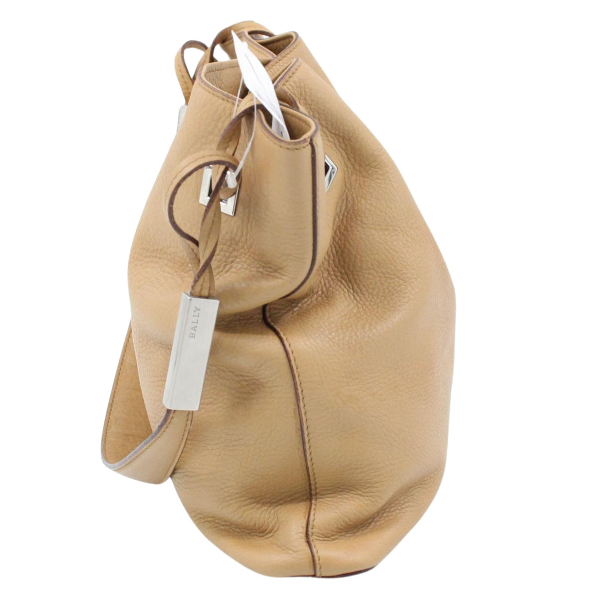 Bally – Bolso de hombro de piel beige camel con detalles metálicos plateados