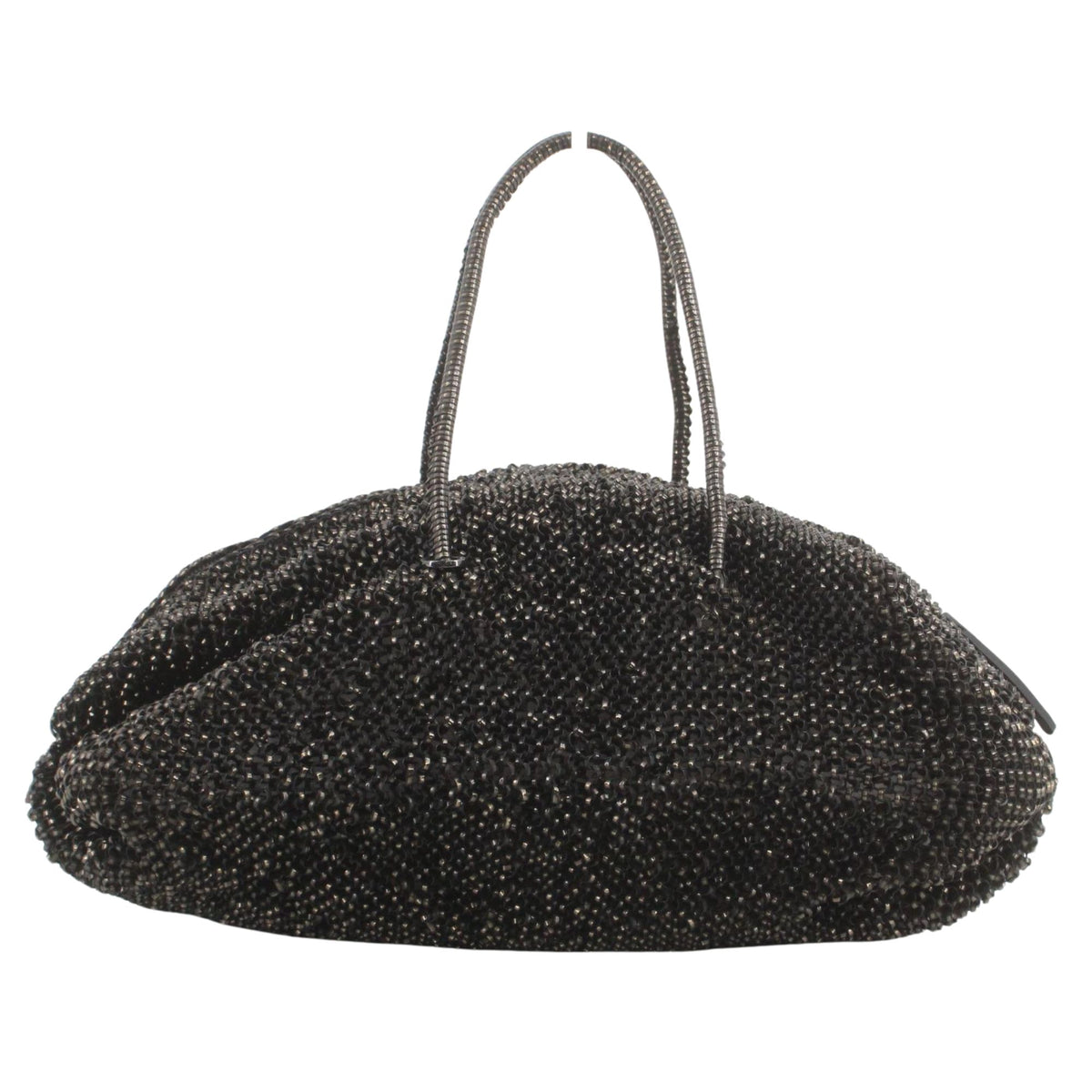 ANTEPRIMA – Bolso de malla metálica negra con diseño fruncido y asas largas