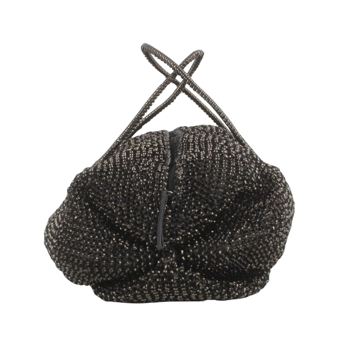 ANTEPRIMA – Bolso de malla metálica negra con diseño fruncido y asas largas
