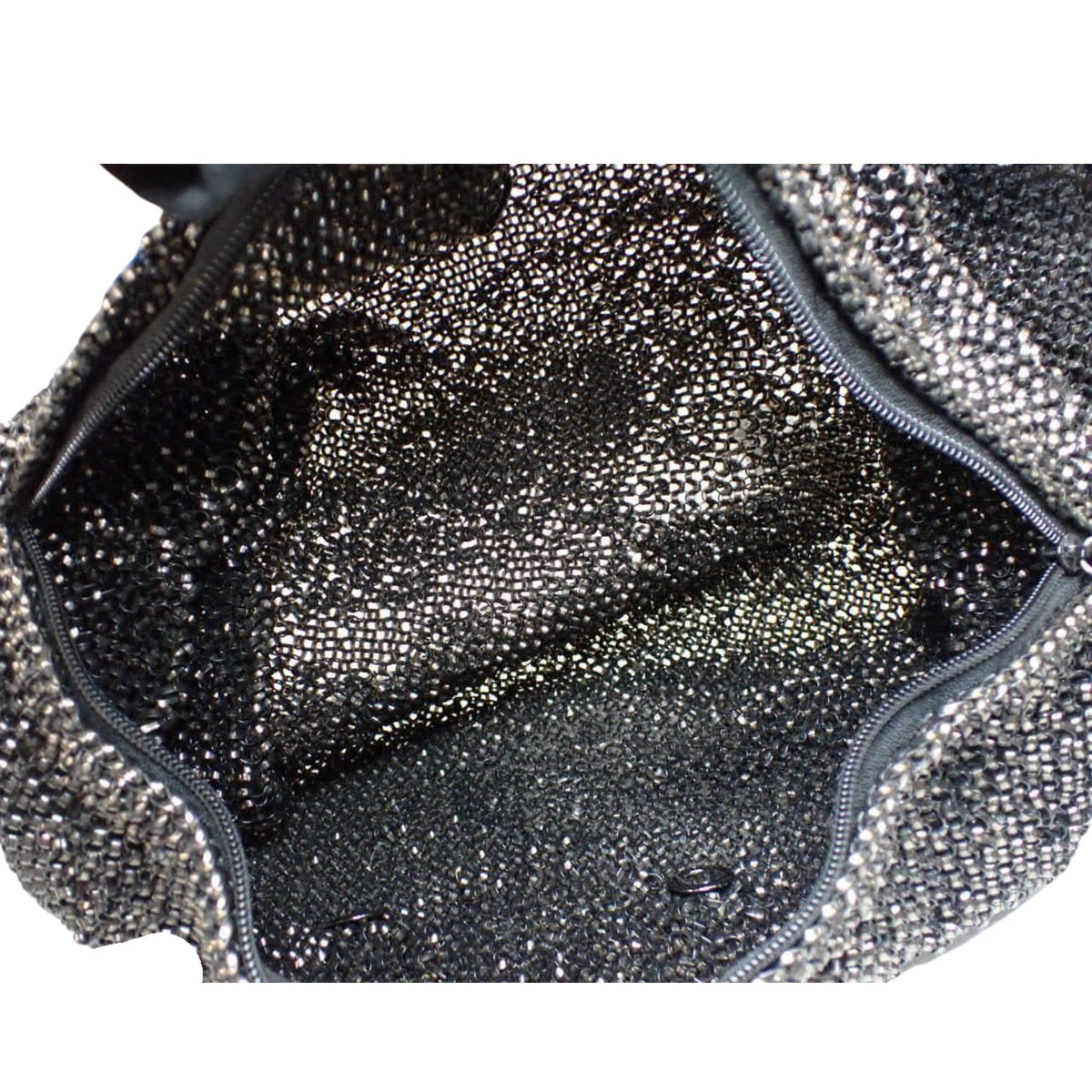 ANTEPRIMA – Bolso de malla metálica negra con diseño fruncido y asas largas