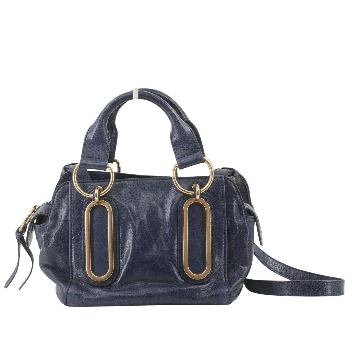 See by Chloé Paige – Bolso de piel azul marino con herrajes dorados y bandolera