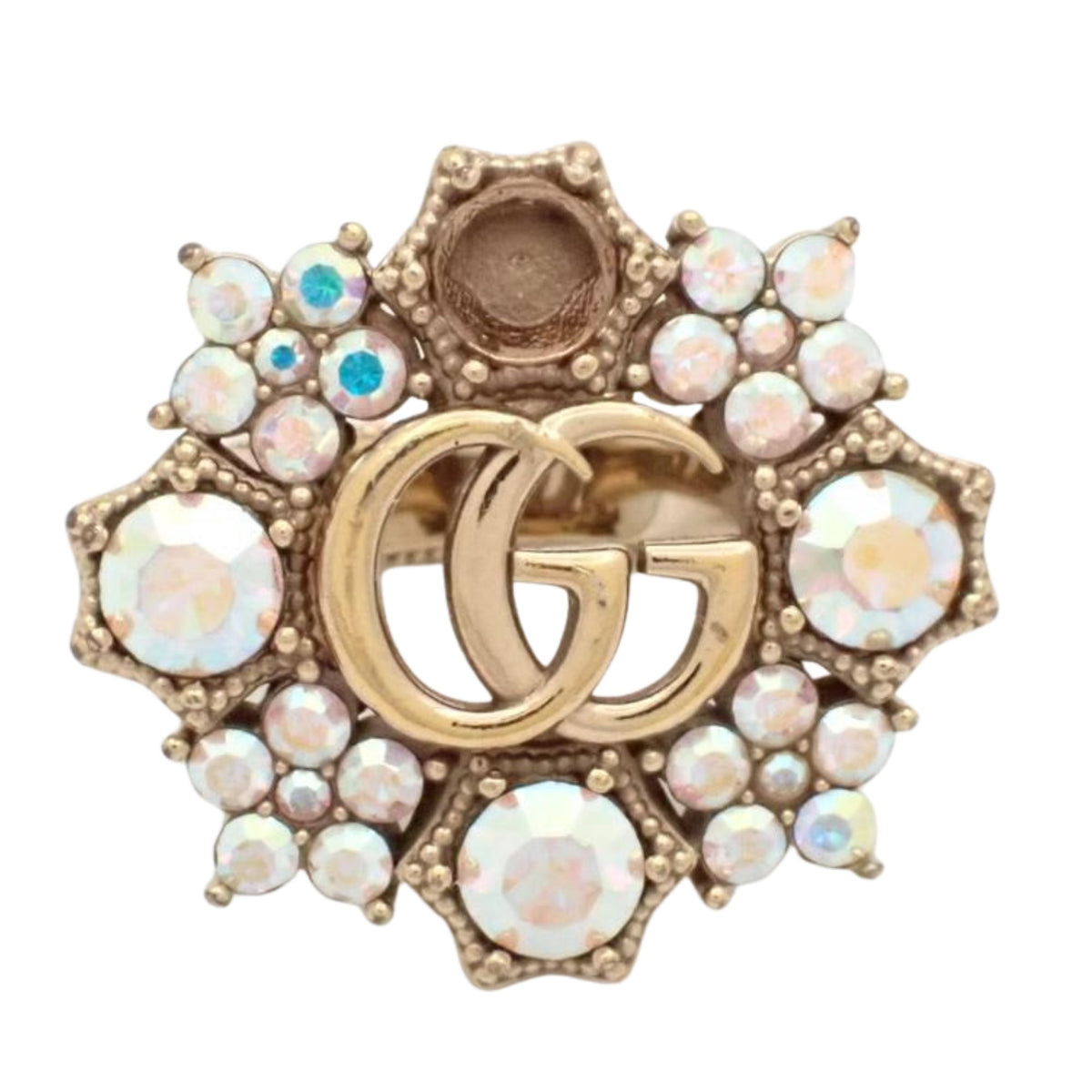 Gucci Double G Crystal Flower – Anillo dorado con cristales iridiscentes