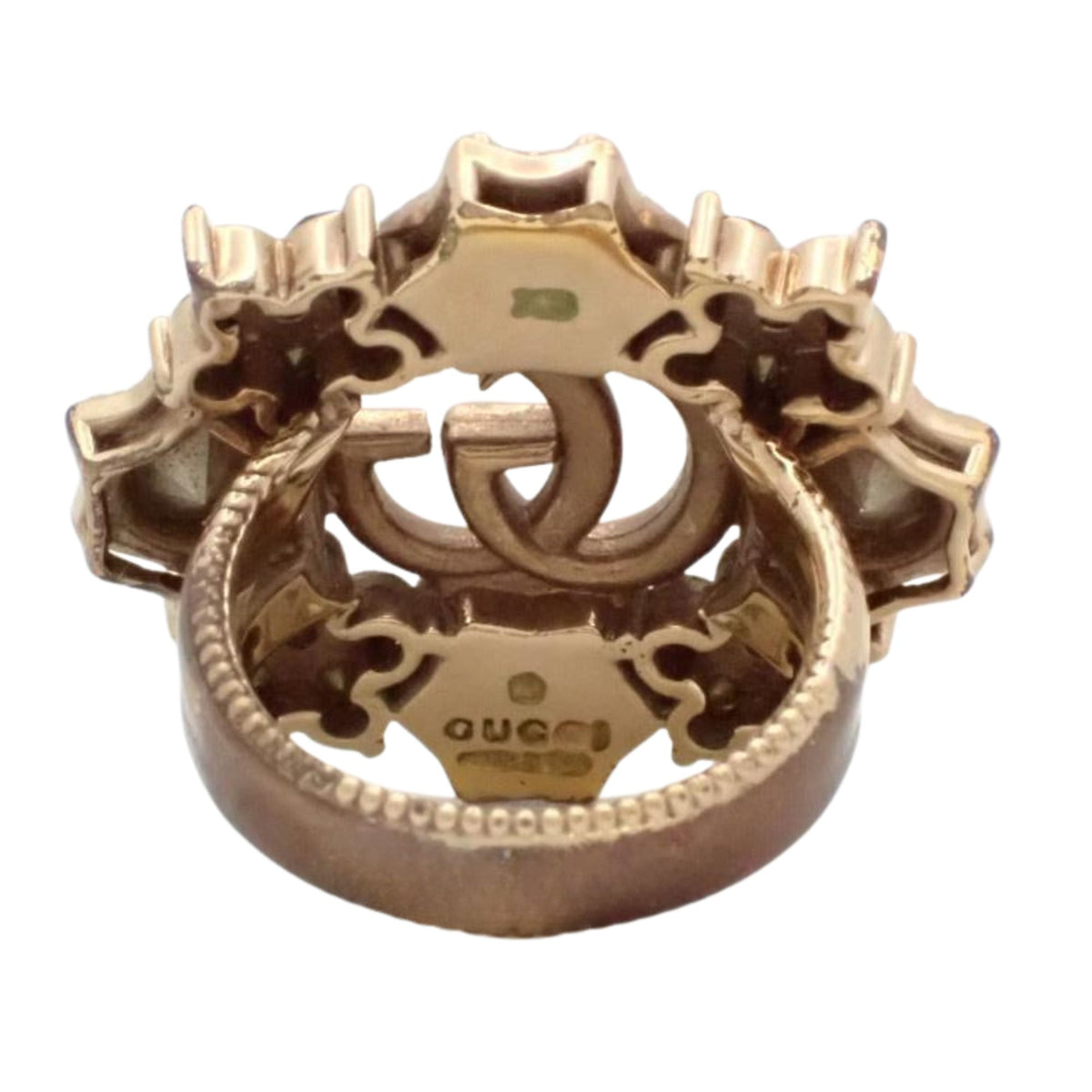 Gucci Double G Crystal Flower – Anillo dorado con cristales iridiscentes