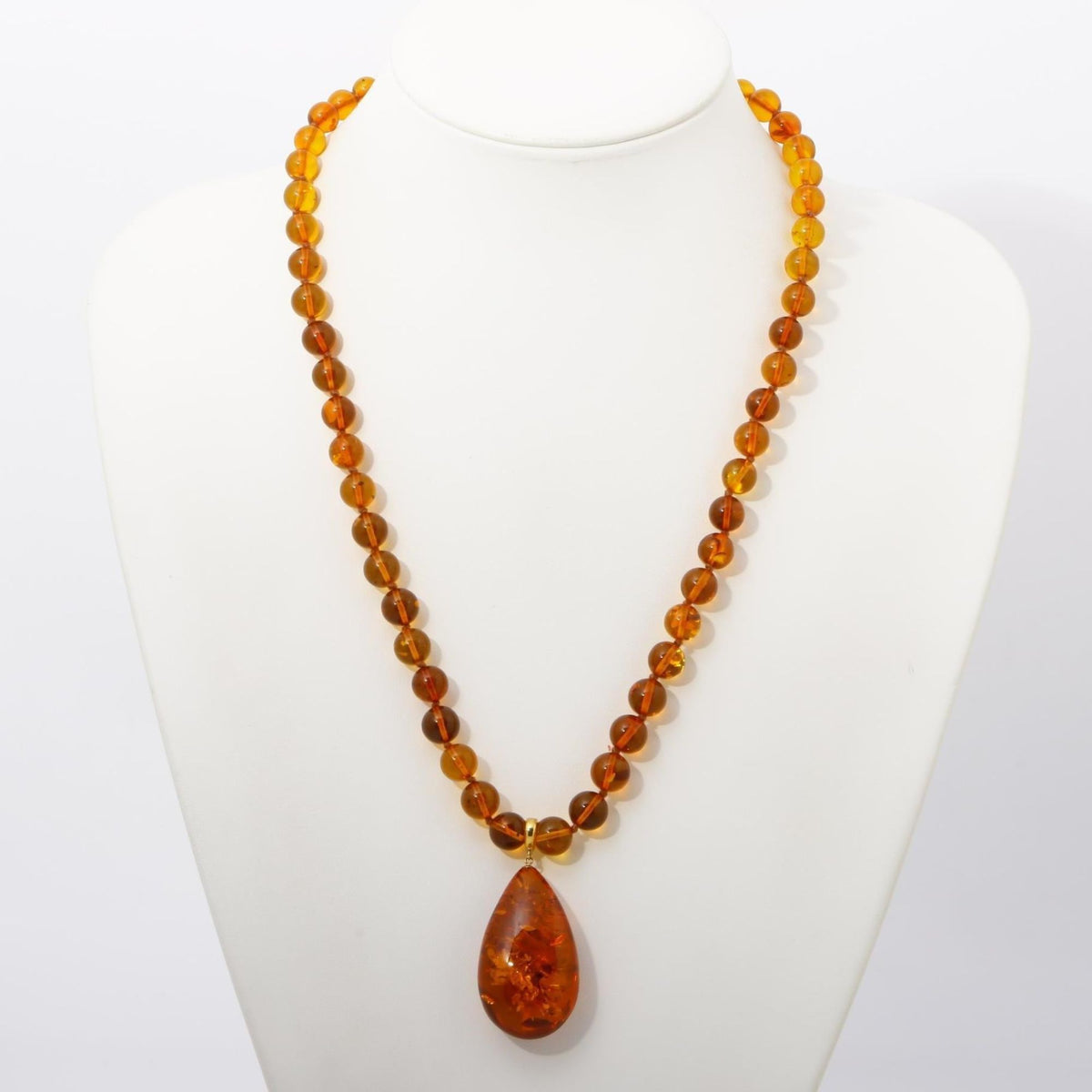 Collar de ámbar natural color miel con colgante de lágrima desmontable y reasa de oro de 18 quilates – 57 cm