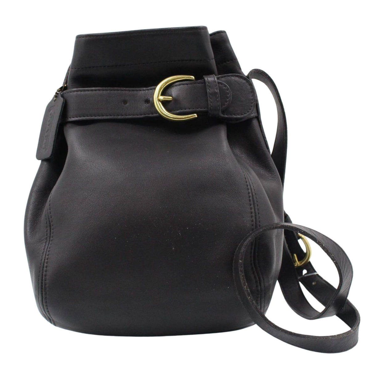 Coach vintage bolso saco de piel negra con hebilla dorada
