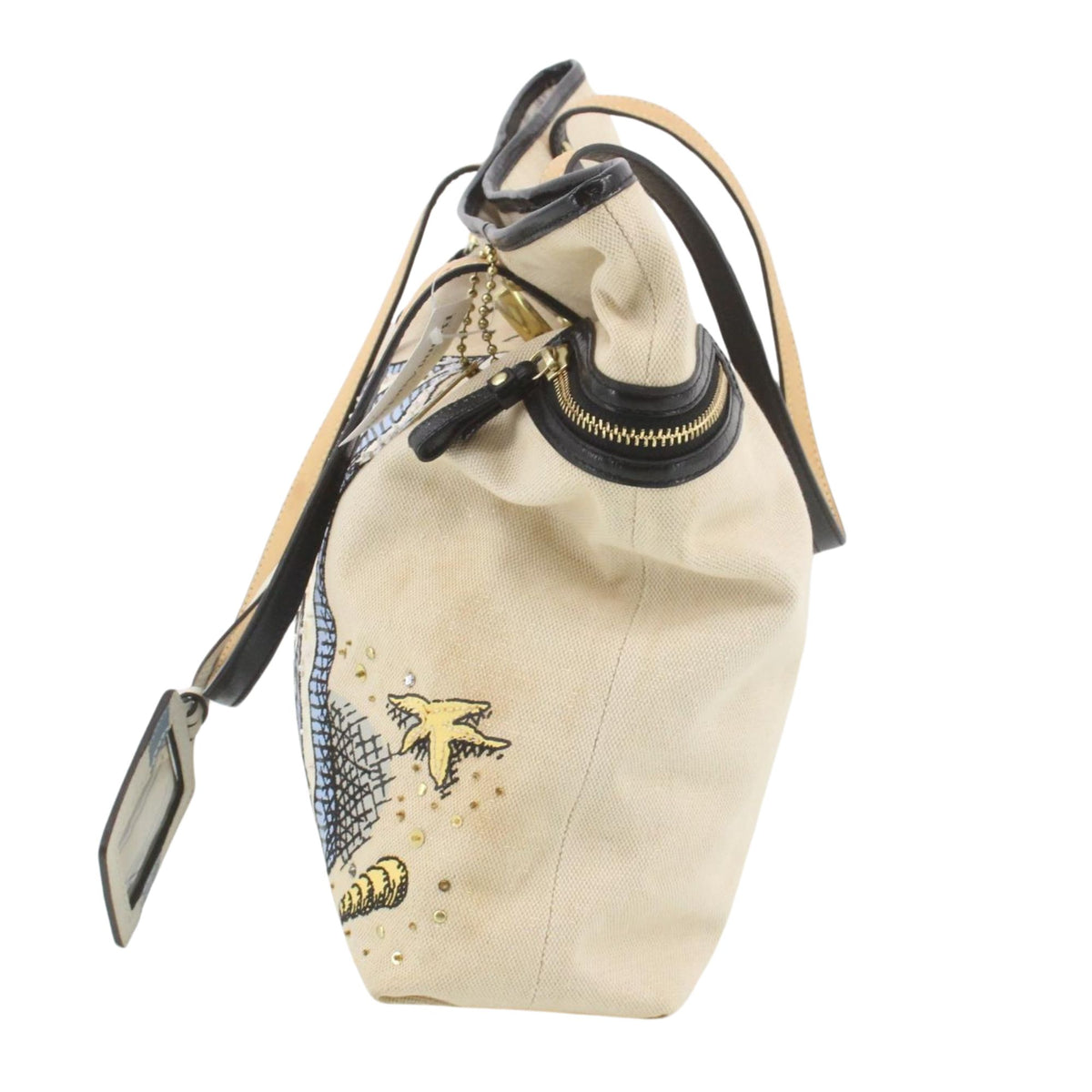 Coach 14998 – Bolso tote de lona crema con ilustración marinera y detalles de piel