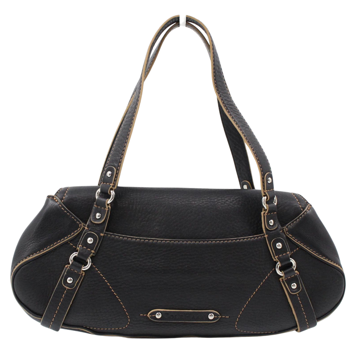 Cole Haan Vintage – Bolso de hombro East-West de piel negra con pespuntes en contraste