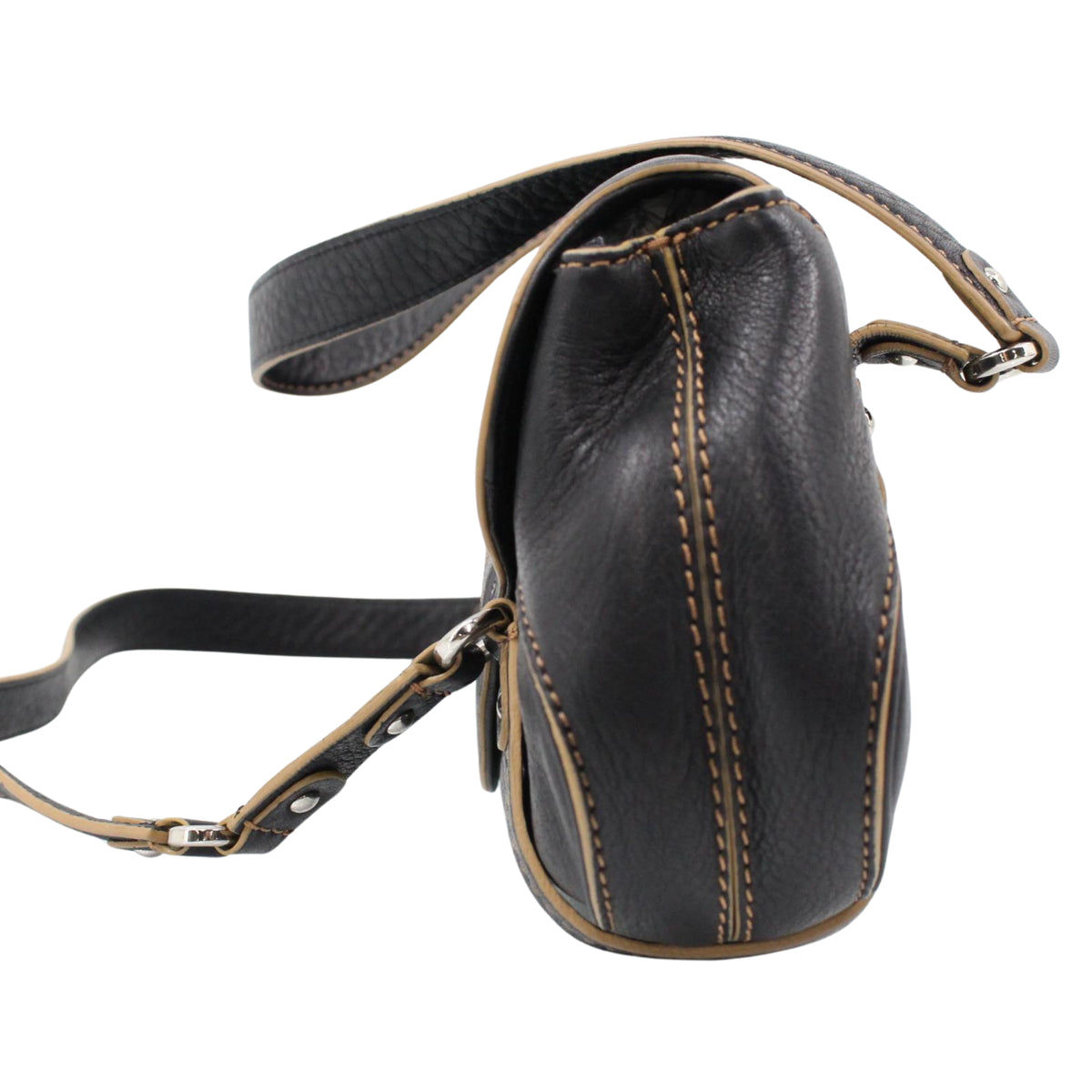 Cole Haan Vintage – Bolso de hombro East-West de piel negra con pespuntes en contraste
