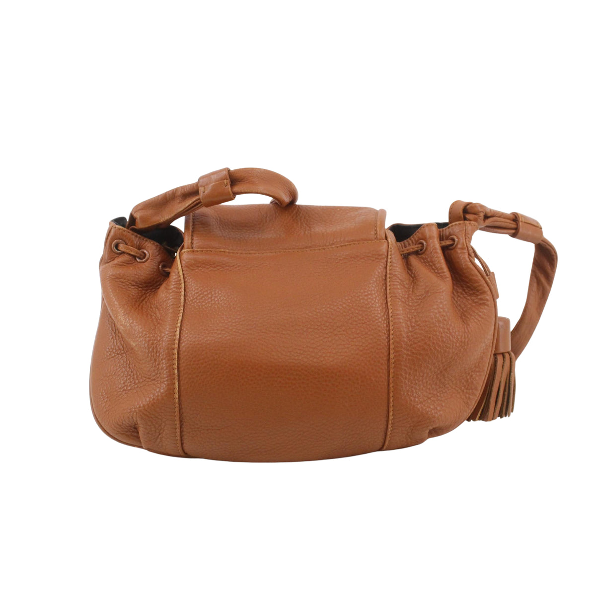 See by Chloé Cherry – Bolso vintage de piel marrón coñac con borla y cremalleras doradas