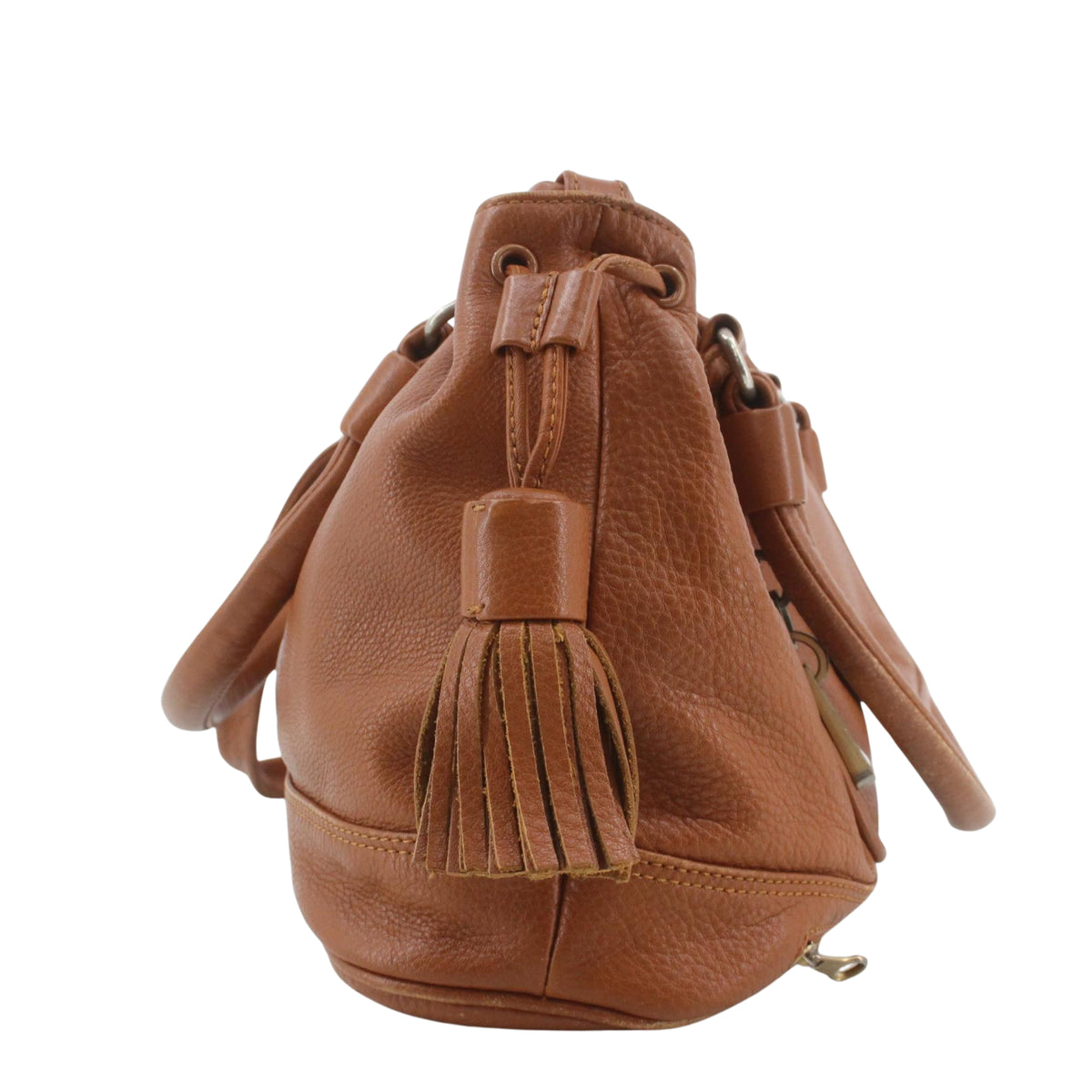 See by Chloé Cherry – Bolso vintage de piel coñac con doble asa, bandolera y borla