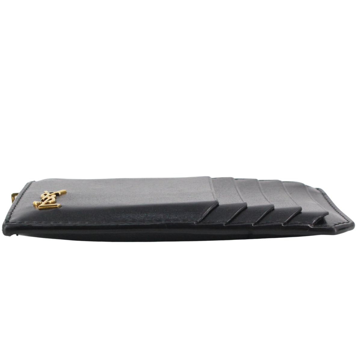 Saint Laurent YSL Tarjetero de Piel Negra con Cremallera y Monograma Dorado