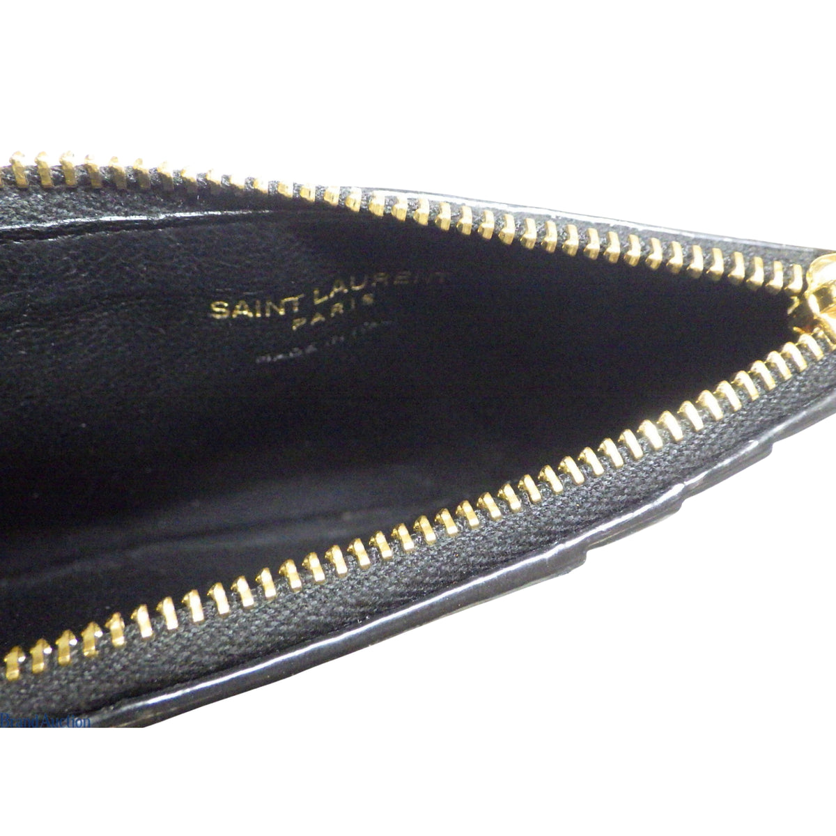 Saint Laurent YSL Tarjetero de Piel Negra con Cremallera y Monograma Dorado