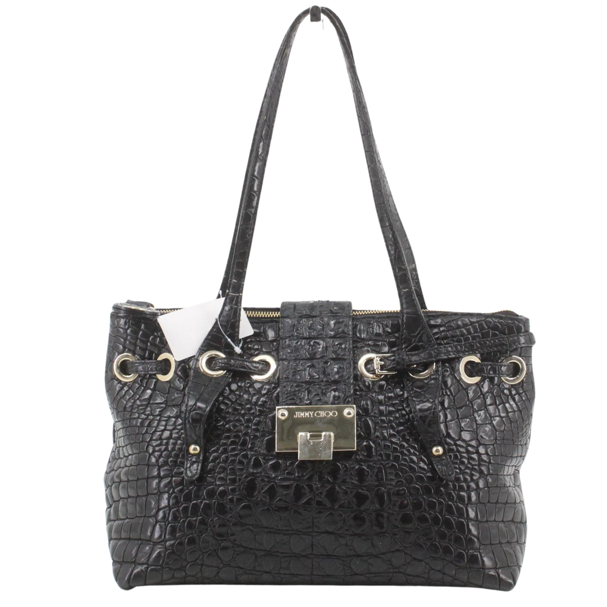 Jimmy Choo Vintage – Bolso Tote de Piel Negra Efecto Cocodrilo con Herrajes Dorados