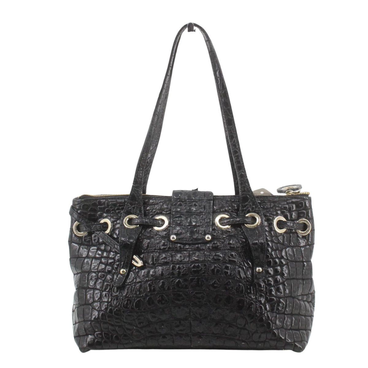 Jimmy Choo Vintage – Bolso Tote de Piel Negra Efecto Cocodrilo con Herrajes Dorados