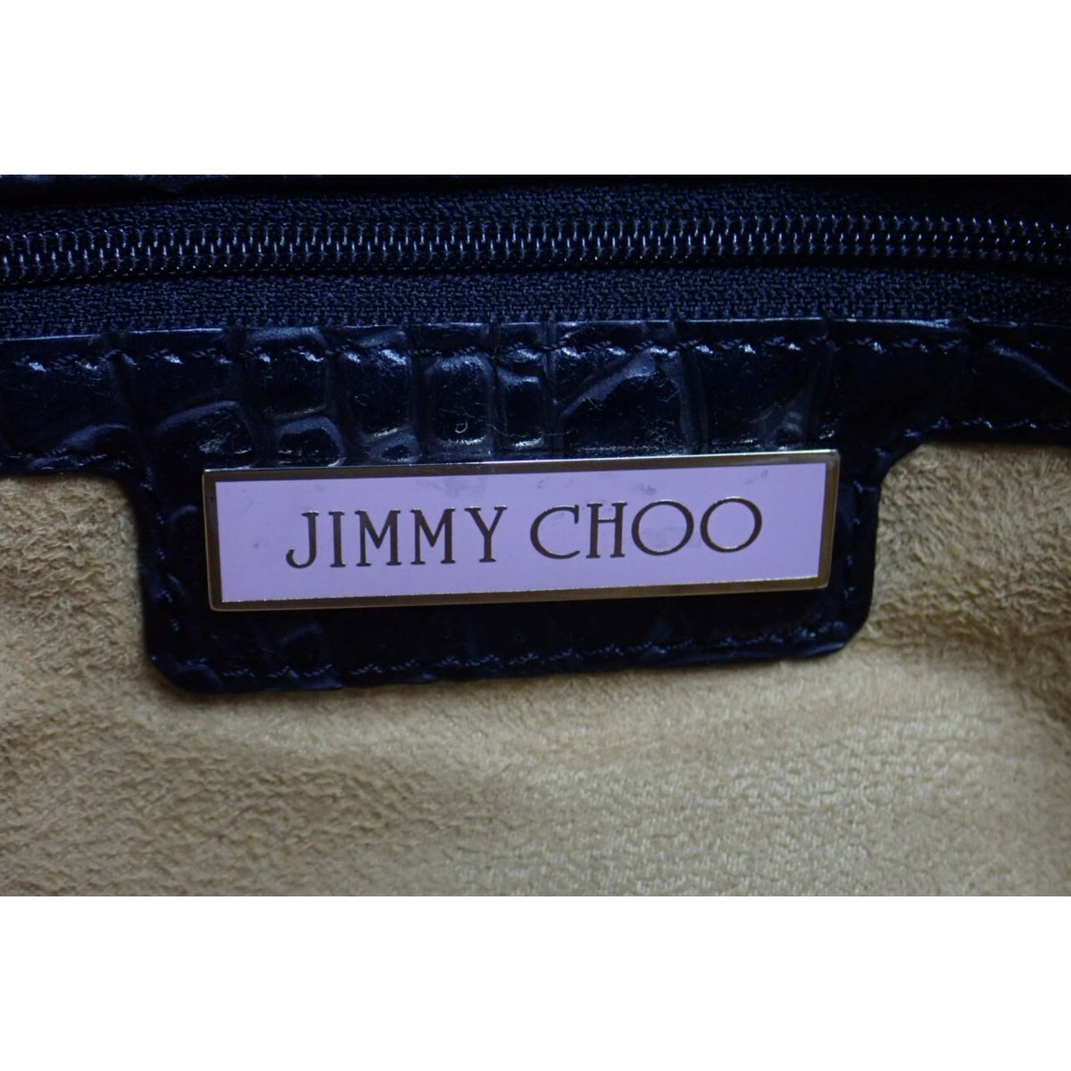 Jimmy Choo Vintage – Bolso Tote de Piel Negra Efecto Cocodrilo con Herrajes Dorados