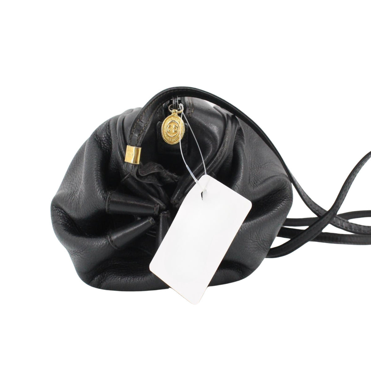 Gucci Vintage GG Emblem – Bolso Bandolera de Piel Negra con Diseño Fruncido