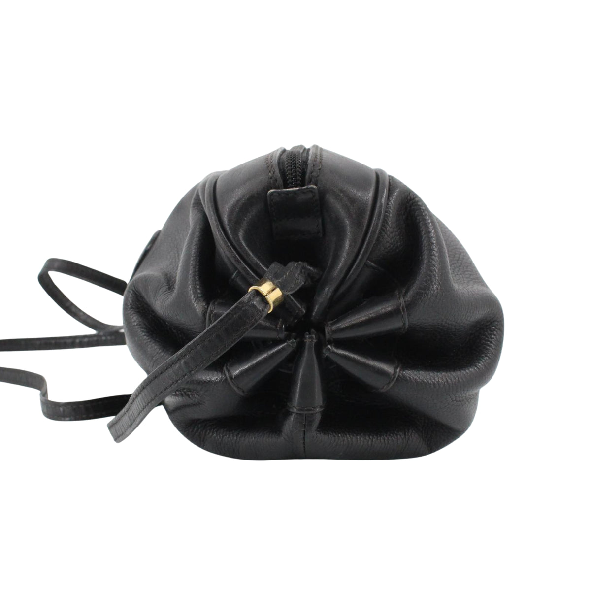 Gucci Vintage GG Emblem – Bolso Bandolera de Piel Negra con Diseño Fruncido