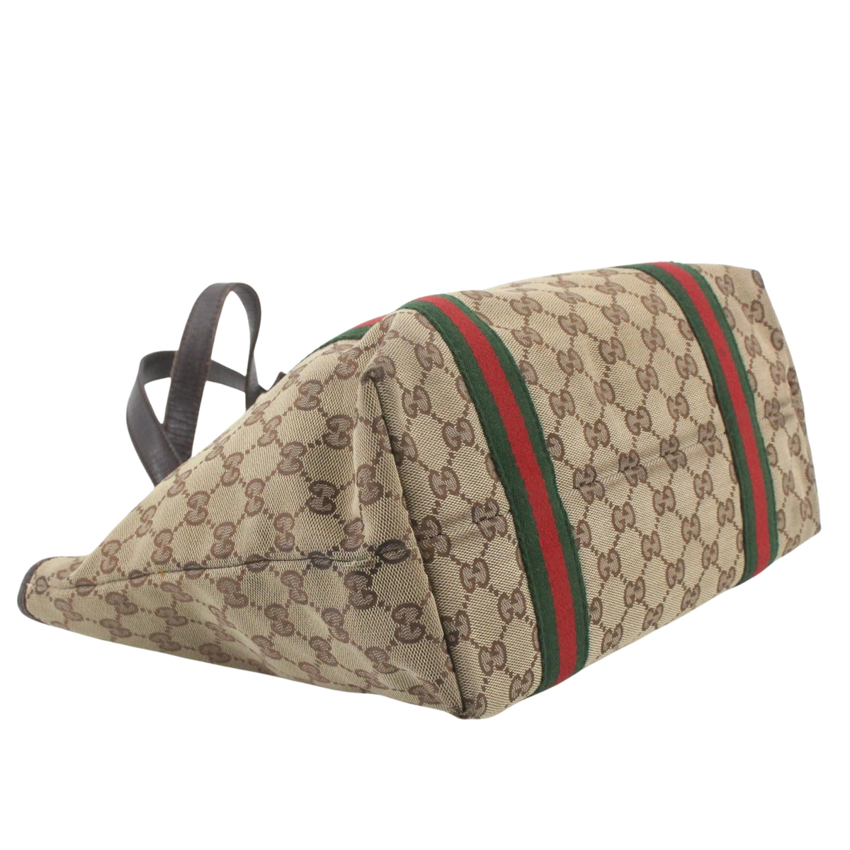 Gucci GG Canvas Vintage Tote con Tribanda Web Verde y Roja – Bolso de Hombro