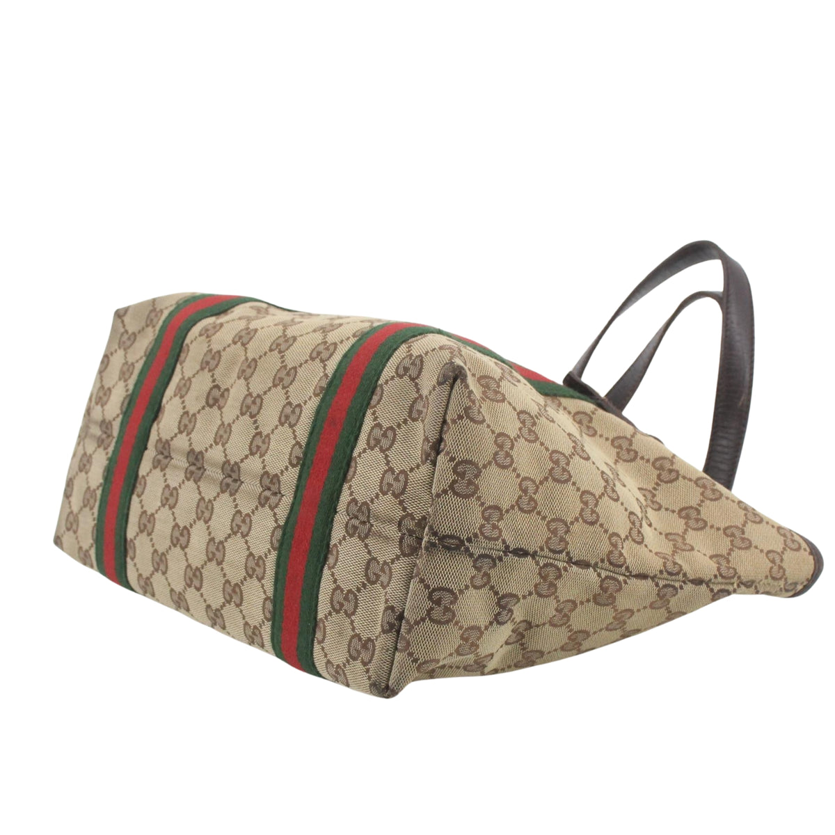 Gucci GG Canvas Vintage Tote con Tribanda Web Verde y Roja – Bolso de Hombro