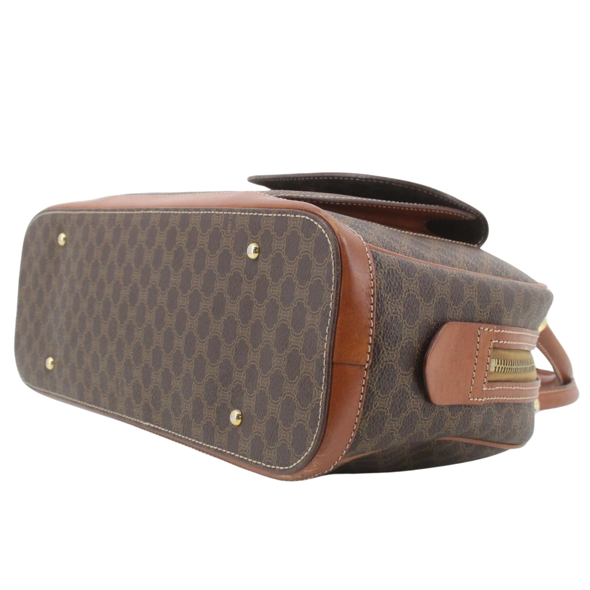 Céline Vintage Macadam – Bolso Bowling de Mano Marrón y Piel Camel