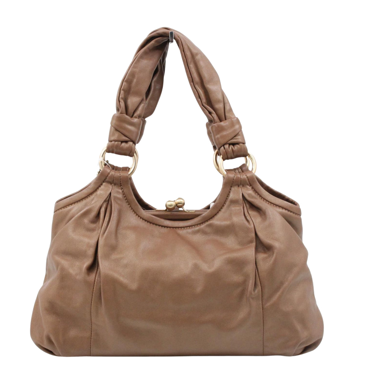 Coach Vintage – Bolso de Hombro de Piel Marrón Taupe con Asa Fruncida