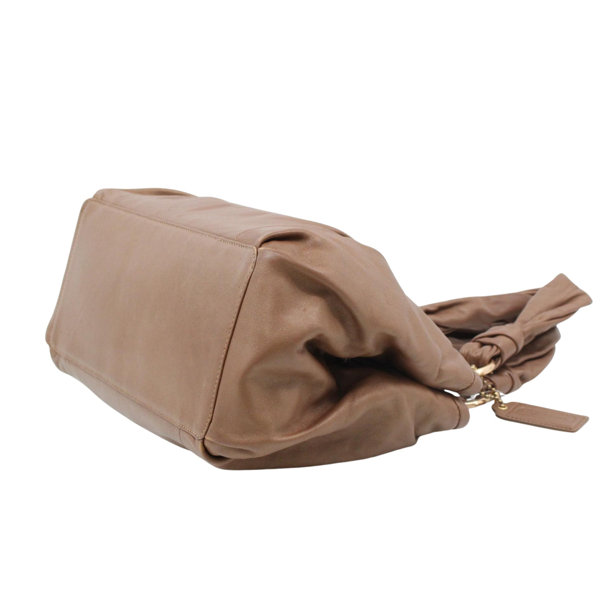 Coach Vintage – Bolso de Hombro de Piel Marrón Taupe con Asa Fruncida