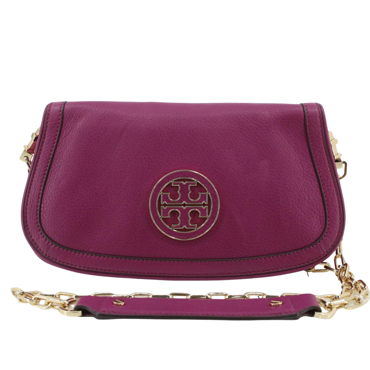 Tory Burch Bolso de Hombro de Piel Fucsia con Logo Dorado y Cadena – Vintage