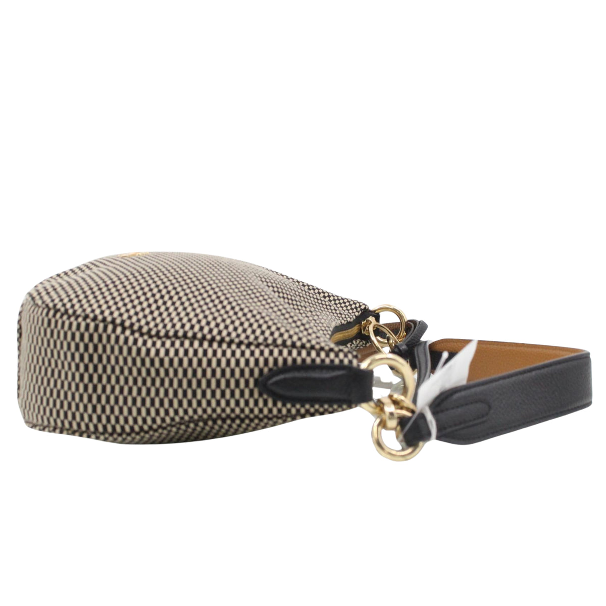 Coach Bolso de Hombro y Bandolera Negro y Beige con Estampado Geométrico y Detalles de Piel