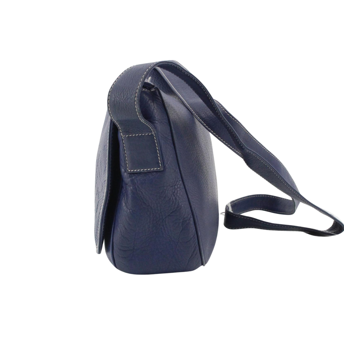Loewe Bolso Bandolera Vintage de Piel Azul Marino con Anagrama Grabado y Solapa