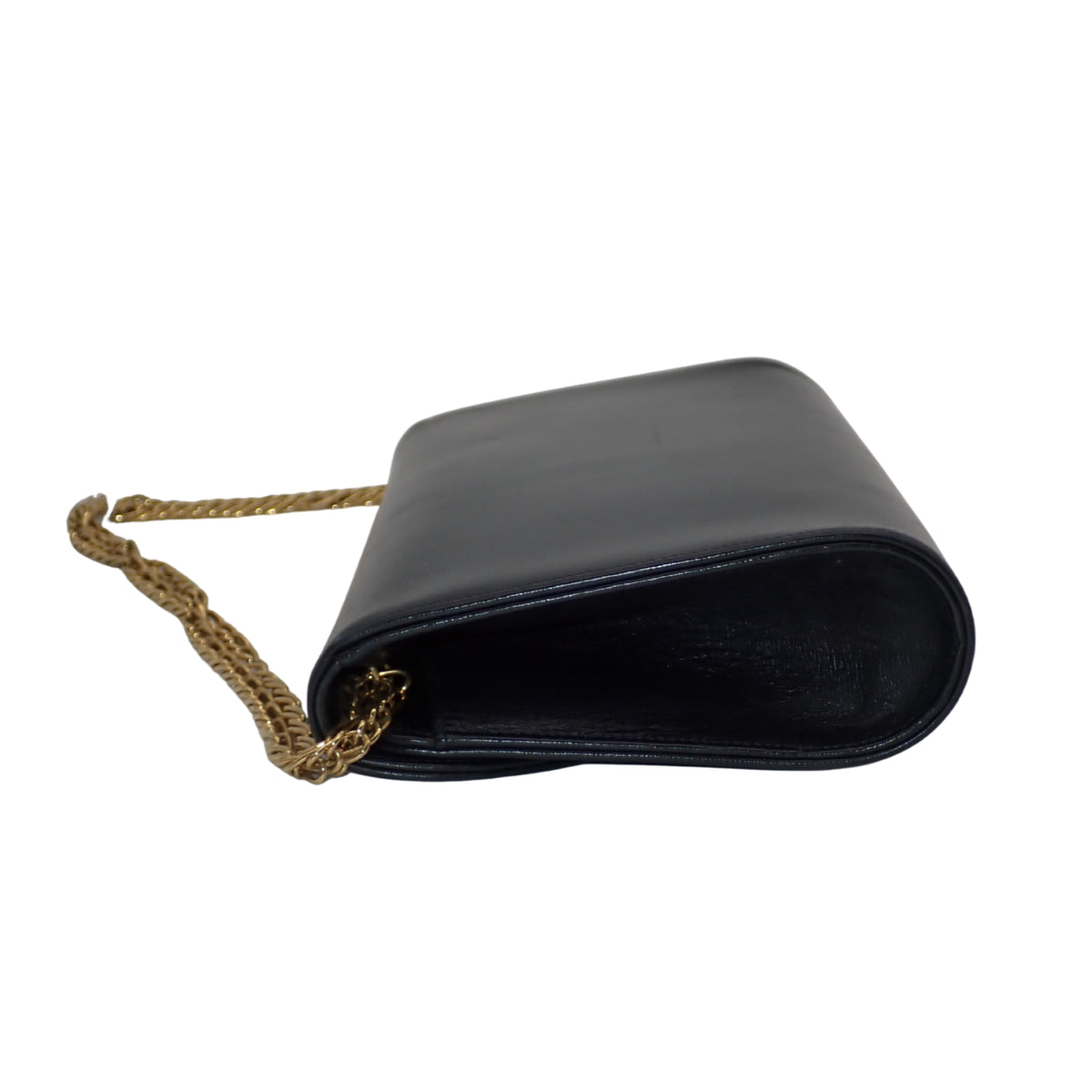 Cartier Vintage Bolso de Fiesta de Piel Negra con Cadena Dorada y Detalle de Zafiro